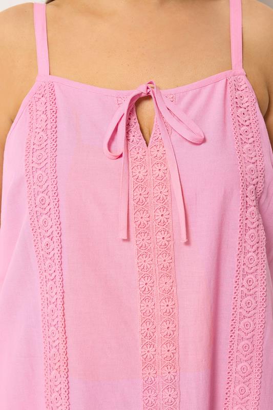 YOURS Plus Size Pink Crochet Linen Cami Vest Top | Yours Clothing 4