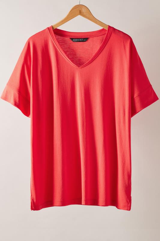 EVANS Plus Size Red V-Neck Modal Rich T-Shirt | Evans 5