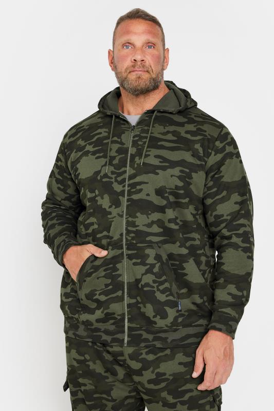 BadRhino Big & Tall Dark Green Camo Print Zip Through Hoodie | BadRhino 2