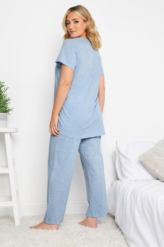 YOURS Curve Blue 'I Am Always Here' Slogan Pyjama Set | Yours Clothing 3