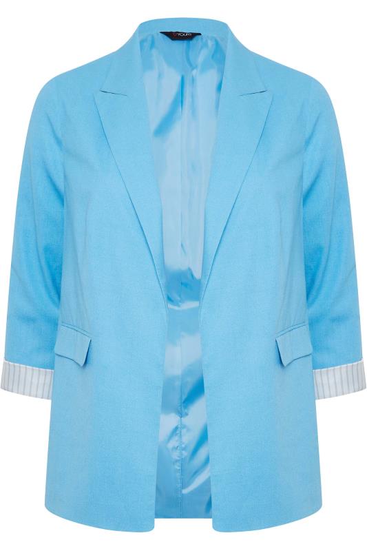 YOURS Plus Size Blue Linen Tailored Blazer | Yours Clothing 8
