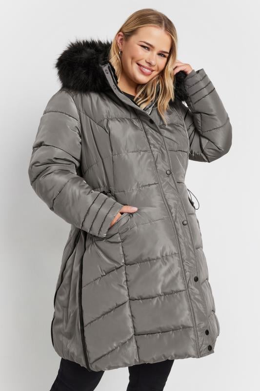 Long padded coat with side zips sale