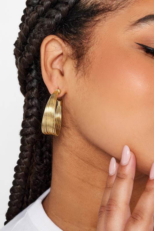  Gold Tone Layered Style Hoop Earrings