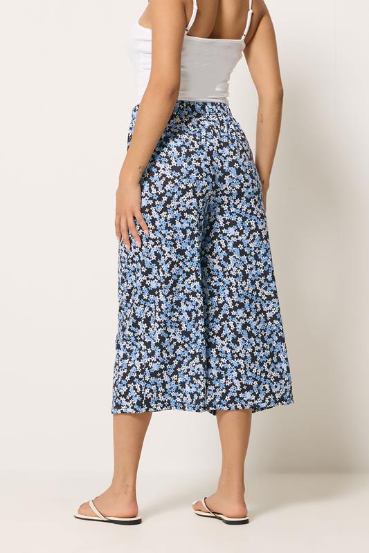 M&Co Petite Blue Floral Print Wide Leg Culottes | M&Co 2