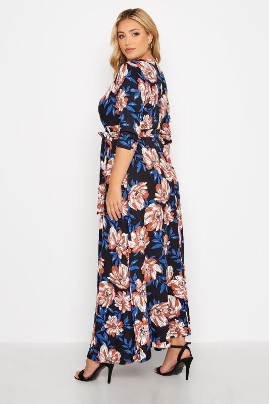Plus Size Black & Blue Floral V-Neck Maxi Dress | Yours Clothing 3