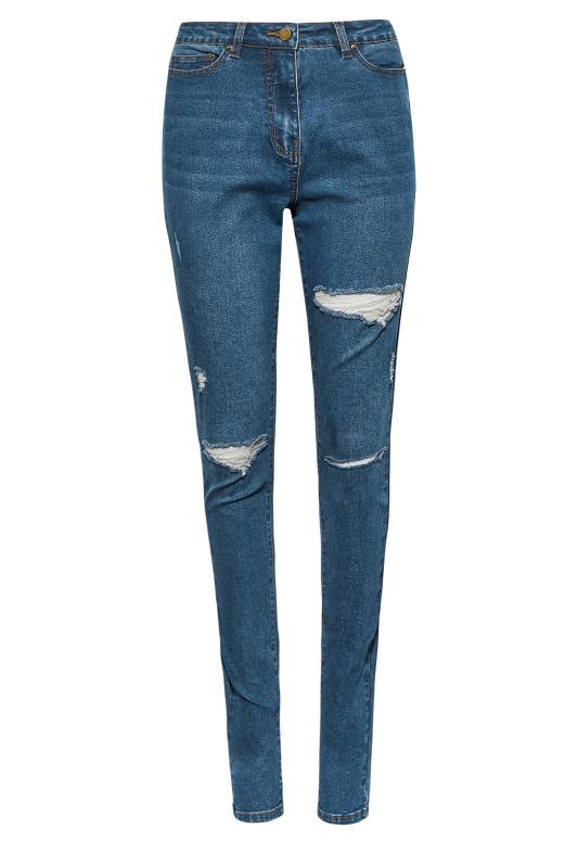 LTS Tall Women's Mid Blue Distressed AVA Skinny Jeans | Long Tall Sally 4