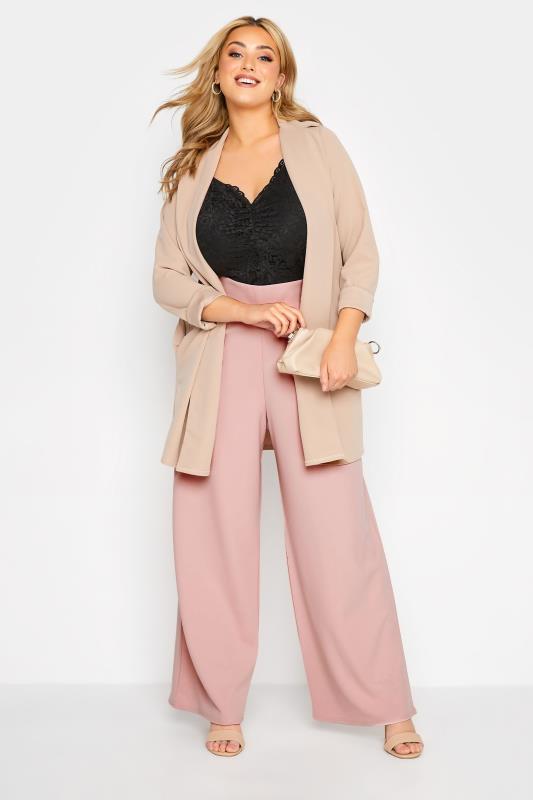 YOURS LONDON Plus Size Pink Button Scuba Crepe Wide Leg Trousers | Yours Clothing 2