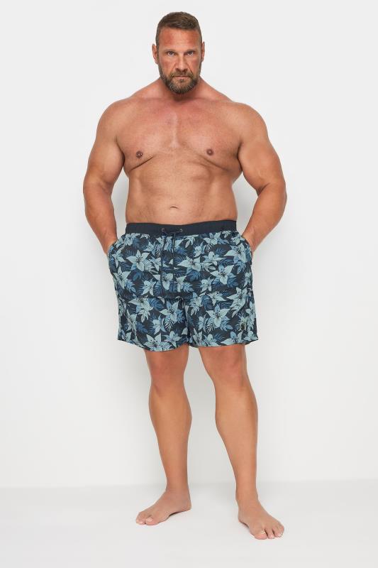 ESPIONAGE Big & Tall Blue Floral Swim Shorts | BadRhino 2