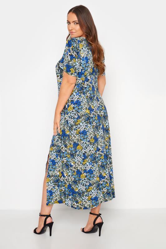 YOURS LONDON Blue Floral V-Neck Tea Dress | Yours Clothing 3