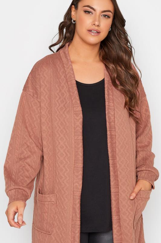 YOURS LUXURY Plus Size Pink Soft Touch Cable Knit Cardigan | Yours Clothing 1