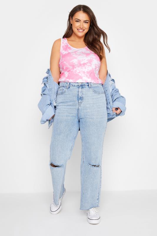 Plus Size Pink Tie Dye Ribbed Vest Top | Yours Clothing  2