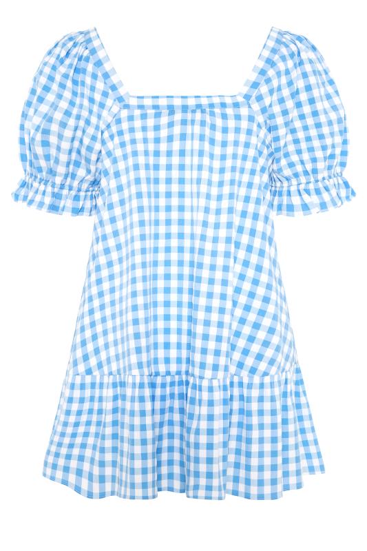 LIMITED COLLECTION Curve Blue Gingham Puff Sleeve Tunic Top_BK.jpg
