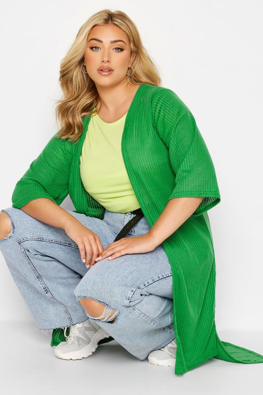 LIMITED COLLECTION Curve Apple Green Longline Dipped Hem Cardigan 1