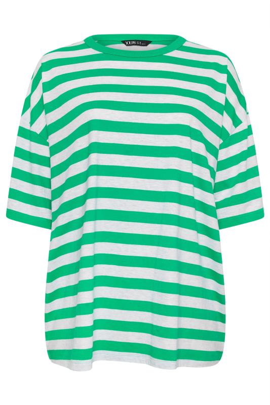 YOURS Plus Size Green & Grey Stripe Oversized T-Shirt | Yours Clothing 5