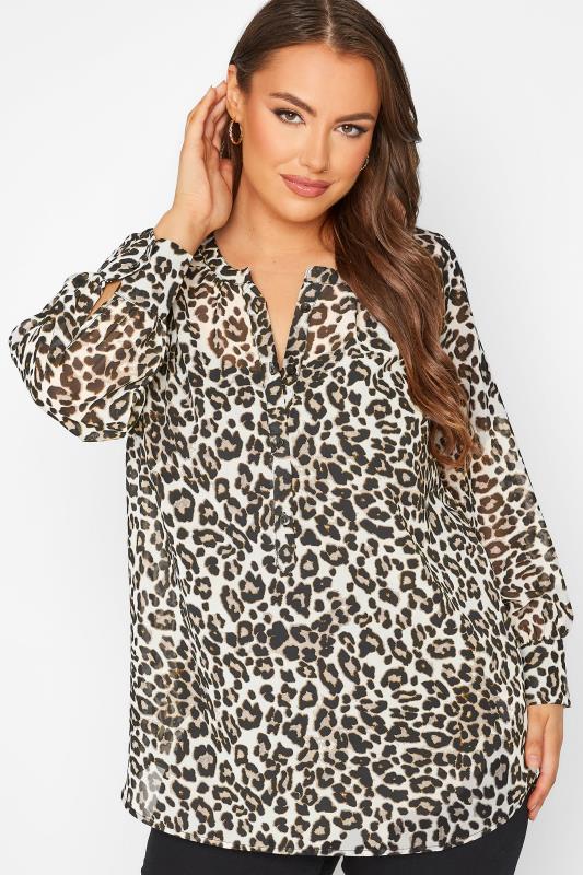 Plus Size Brown Animal Print Balloon Sleeve Shirt | Yours Clothing 4