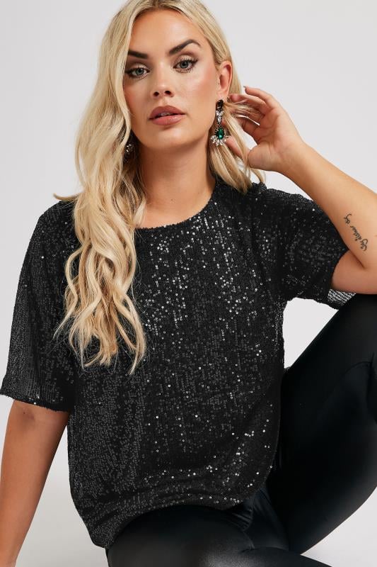 YOURS LONDON Plus Size Black Sequin Swing Top | Yours Clothing  4