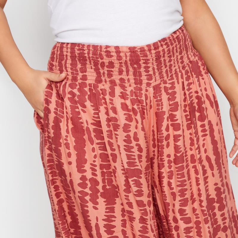 Plus Size Pink Tie Dye Wide Leg Trousers | Yours Clothing 3