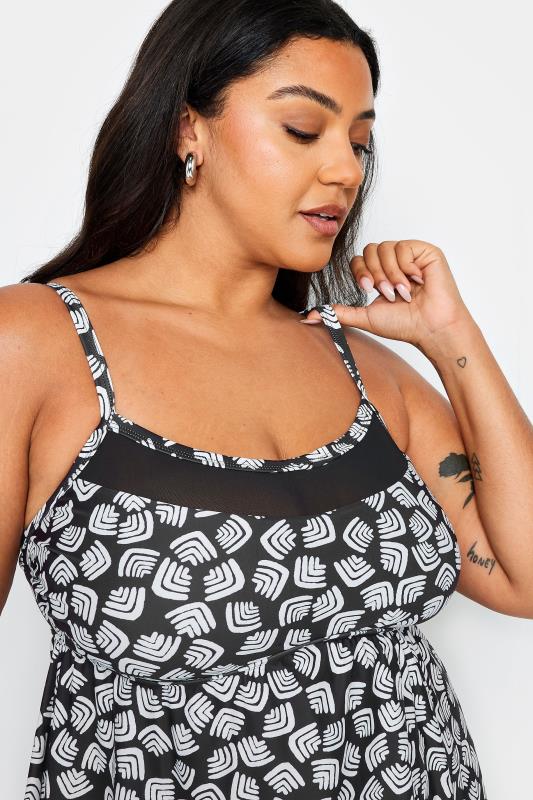 YOURS Plus Size Black Abstract Print Tummy Control Swimdress | Yours Clothing 4