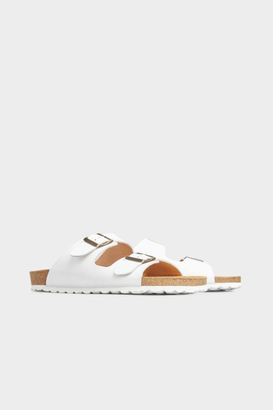 Tall  White Leather Two Buckle Footbed Sandals