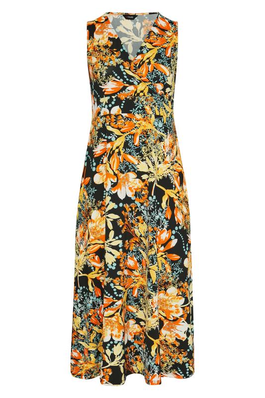 Curve Black & Orange Floral Maxi Dress 6
