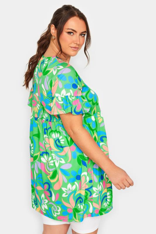 YOURS Curve Green Floral Print Smock Tunic Dress | Yours Clothing 3