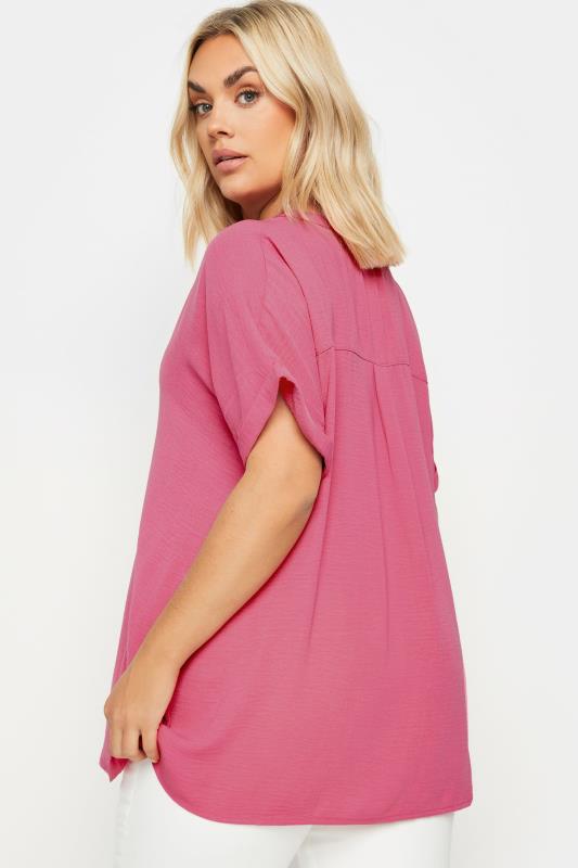 YOURS Plus Size Pink Notch Neck Blouse | Yours Clothing 3