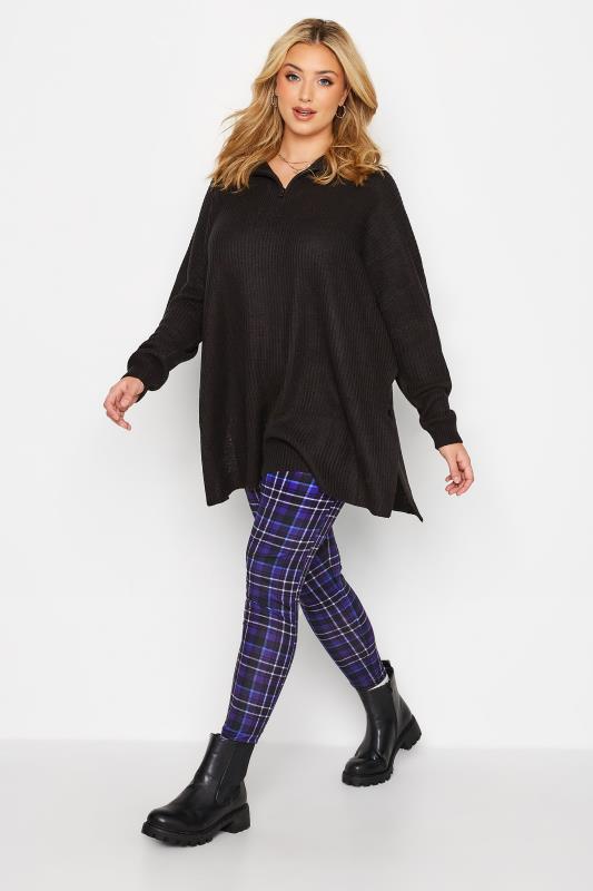 Plus Size Blue Stretch Check Print Leggings | Yours Clothing 2