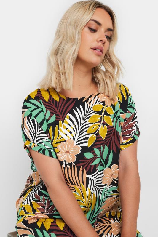 YOURS Plus Size Yellow & Green Tropical Print Tunic Dress | Yours Clothing 4
