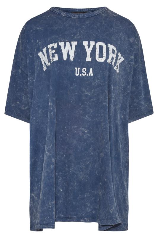 Curve Navy Blue Acid Wash 'New York' Oversized T-Shirt 5