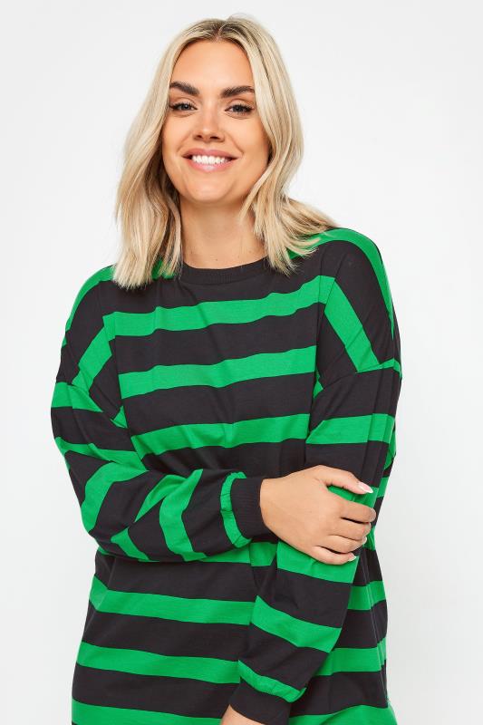 YOURS Plus Size Black & Green Oversized Stripe Tunic Dress | Yours Clothing 4