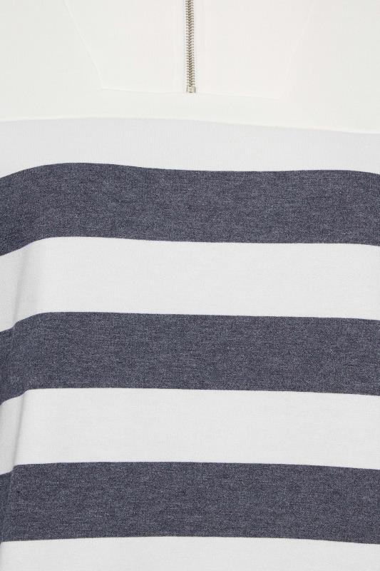 YOURS Plus Size White & Blue Stripe Quarter Zip Jumper | Yours Clothing 5