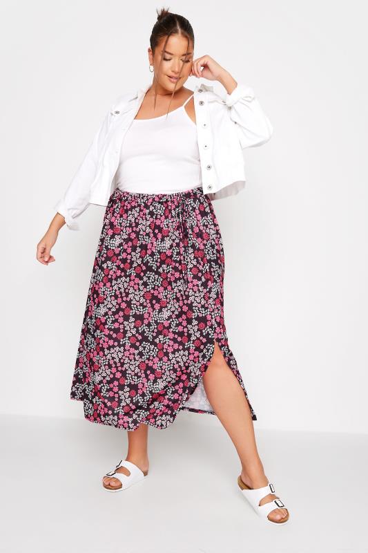 LIMITED COLLECTION Plus Size Pink Floral Midaxi Skirt | Yours Clothing 2
