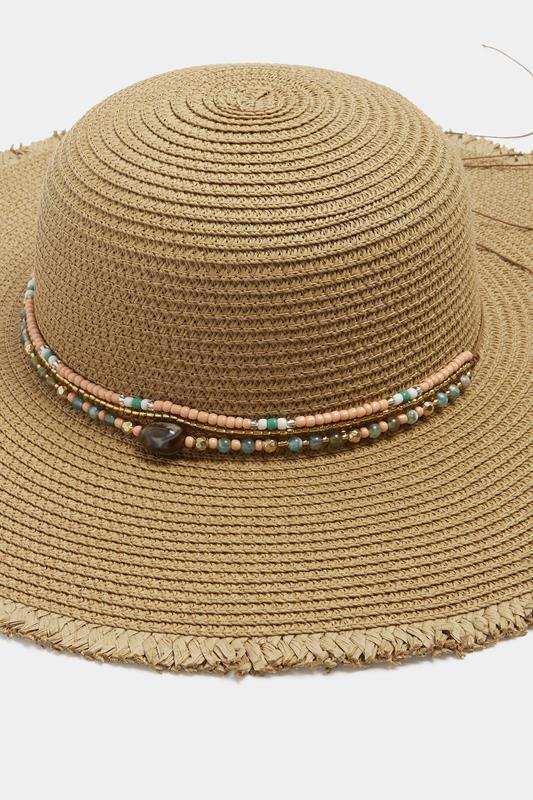 Brown Bead Detail Straw Hat | Yours Clothing 2