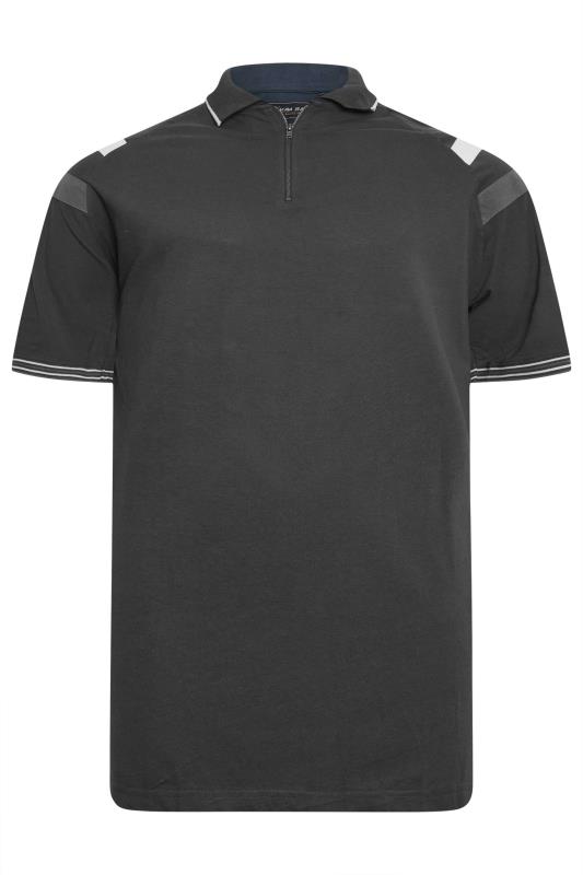 KAM Big & Tall Navy Blue Zip Neck Panel Polo Shirt | BadRhino 1
