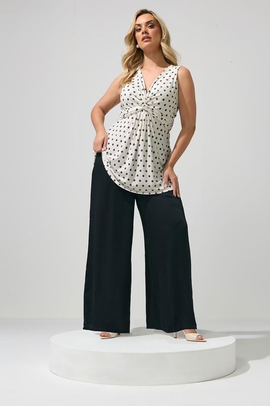 YOURS LONDON Plus Size Ivory White Polka Dot Knot Front Top | Yours Clothing 1