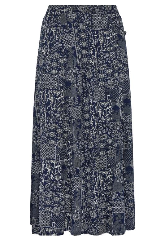 YOURS Curve Navy Blue Mixed Print Pocket Detail Maxi Skirt | Yours Clothing 4