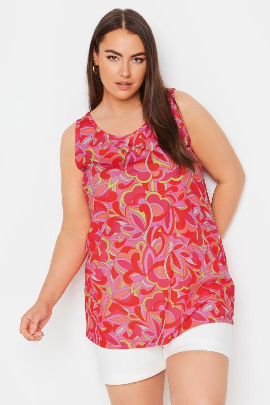 Plus Size  YOURS Curve Pink Abstract Floral Print Vest Top