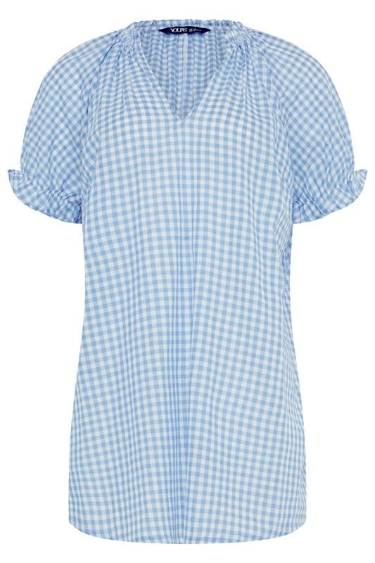 YOURS Plus Size Baby Blue Gingham Puff Sleeve Blouse | Yours Clothing 5
