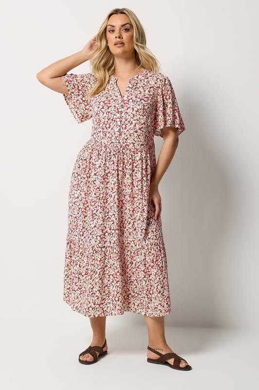 YOURS Plus Size Orange Floral Placket Dress | Yours Clothing 1