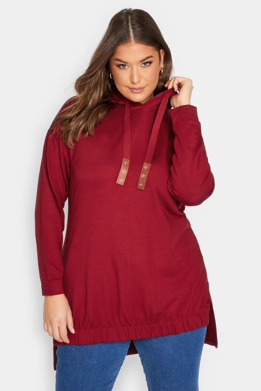 Plus Size Red Embellished Tie Hoodie | Yours Clothing 1