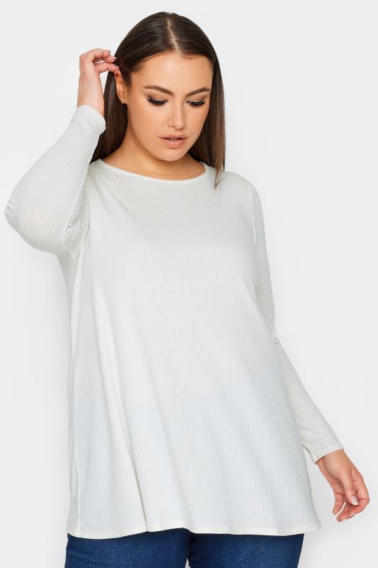 YOURS Plus Size White Ribbed Swing T-Shirt | Yours Clothing 1