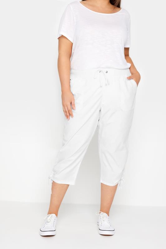 Plus Size  Evans White Cool Cotton Cropped Trousers
