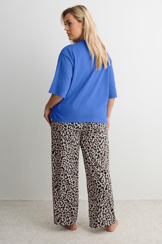 YOURS Plus Size Blue & Leopard Print 'Ibiza' Pyjama Set | Yours Clothing 2