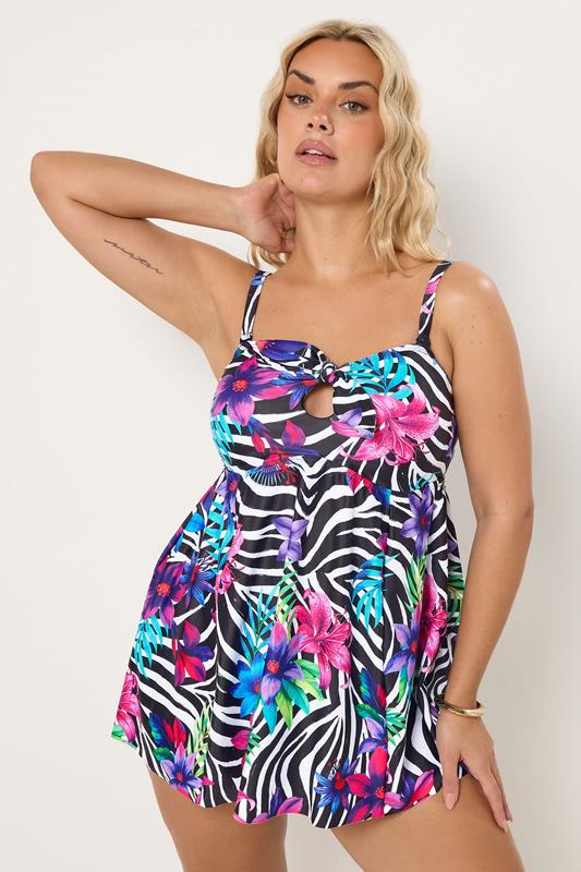 YOURS Plus Size Black Zebra Print Tankini Top | Yours Clothing 1