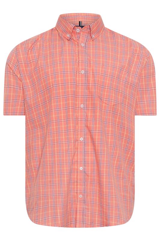 BadRhino Big & Tall Salmon Pink & Blue Small Check Print Shirt | BadRhino 4