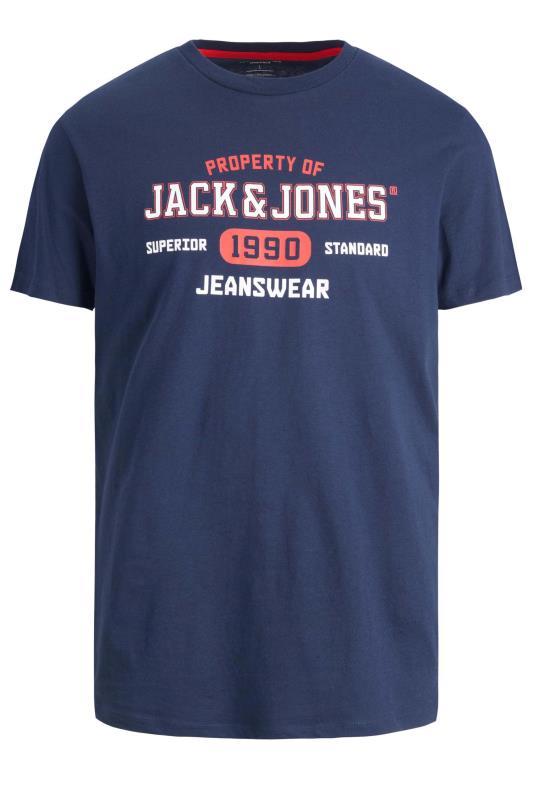 JACK & JONES Big & Tall Navy Blue Printed Logo T-Shirt 2