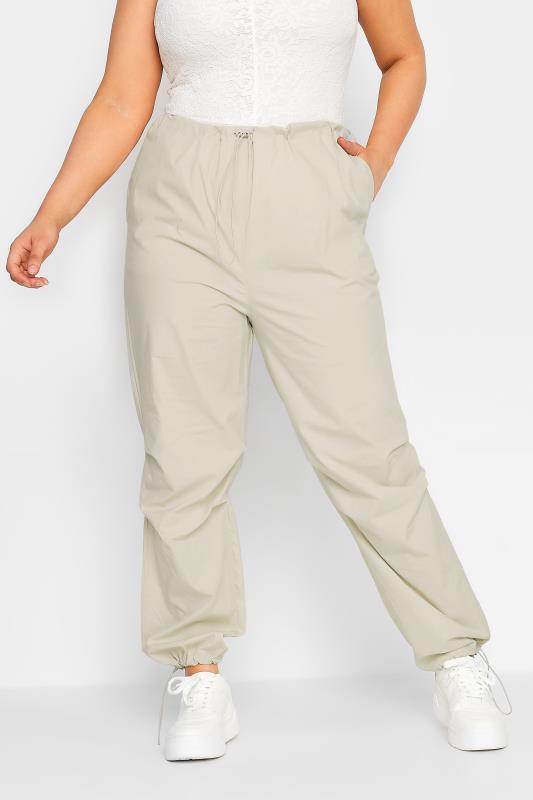YOURS Curve Plus Size Cream Parachute Trousers | Yours Clothing  1
