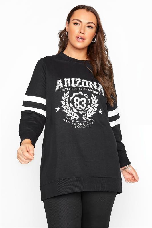 Plus Size  Black Varsity Stripe Arizona Sweatshirt