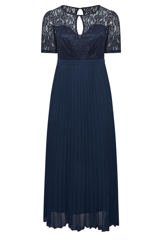 YOURS LONDON Plus Size Navy Blue Lace Puff Sleeve Pleated Maxi Dress | Yours Clothing 6