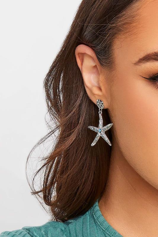 Silver Starfish Drop Earrings